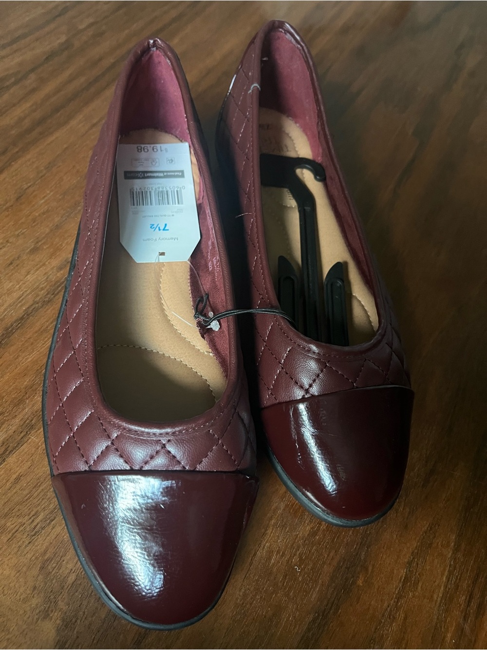 Time and Tru Quilted Cap-Toe Ballet Flats in Burgundy
